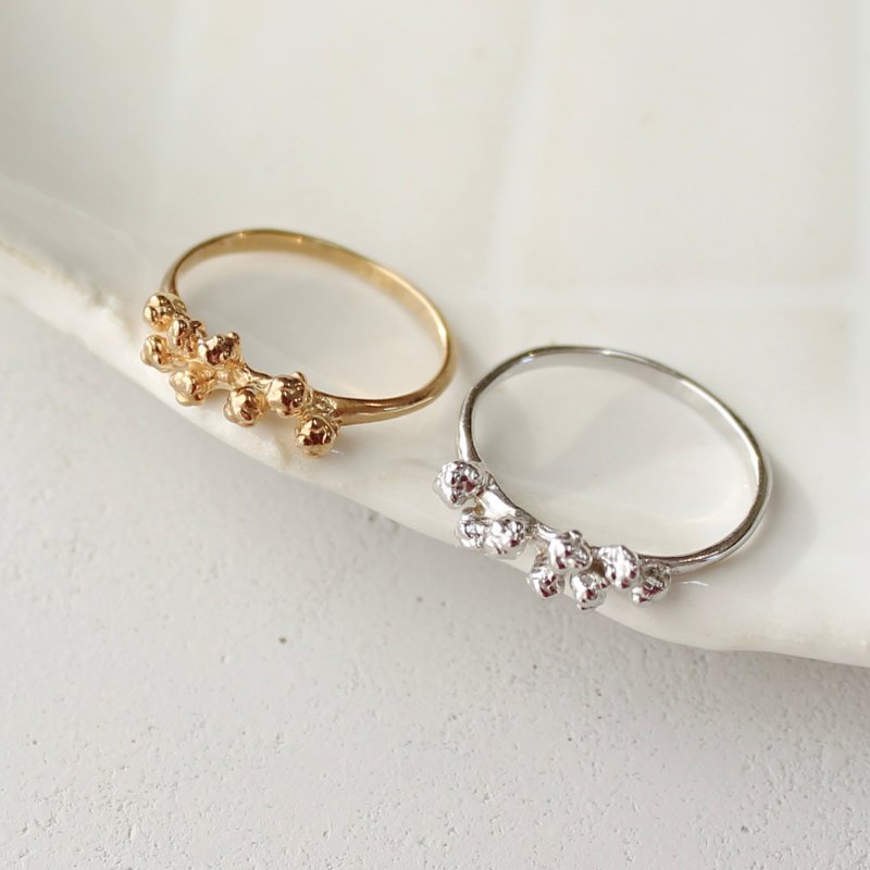 含羞草 纯银镀金 花戒指  /Mimosa ring/ - 戒指 - 纯银 银色