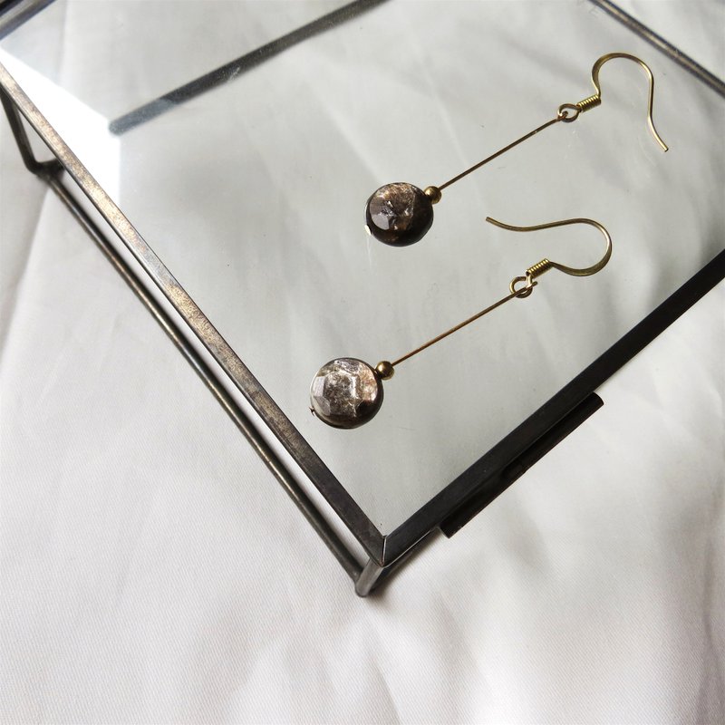 镶嵌云母黄铜耳环(可改夹式) - 耳环/耳夹 - 宝石 金色