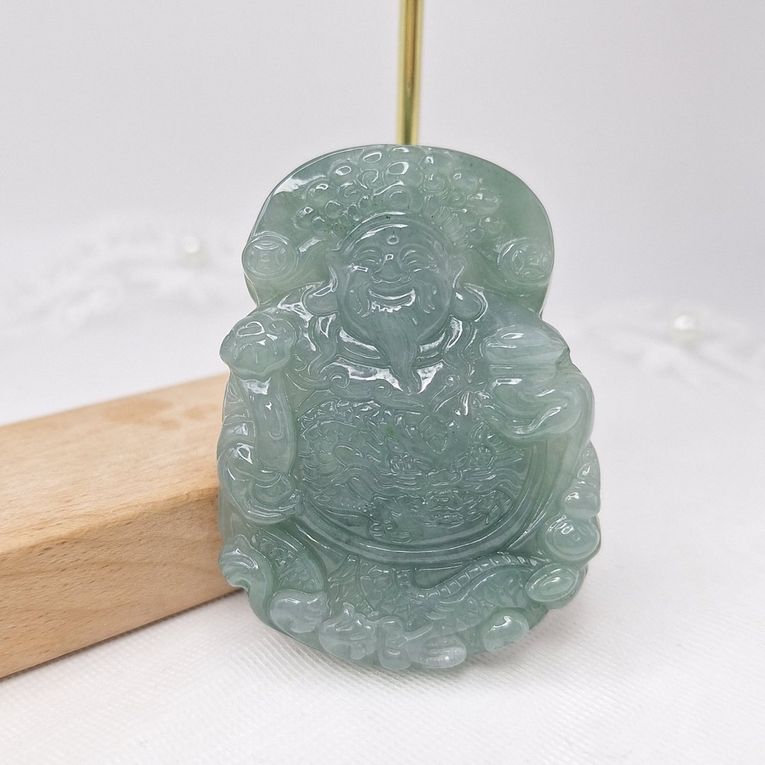 冰润老种油清蓝财神吊坠 | 天然缅甸玉A货翡翠 - 项链 - 玉石 