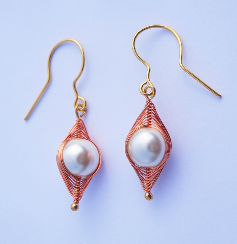 【订制】珍珠耳环系列-荷鲁斯之眼 红铜线编织 精巧别致 - 耳环/耳夹 - 塑料 橘色