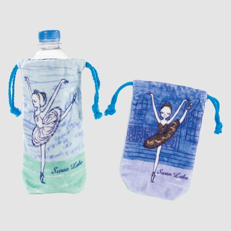 《天鹅湖》黑白天鹅公主 小束口袋/手机套 - 化妆包/杂物包 - 棉．麻 蓝色