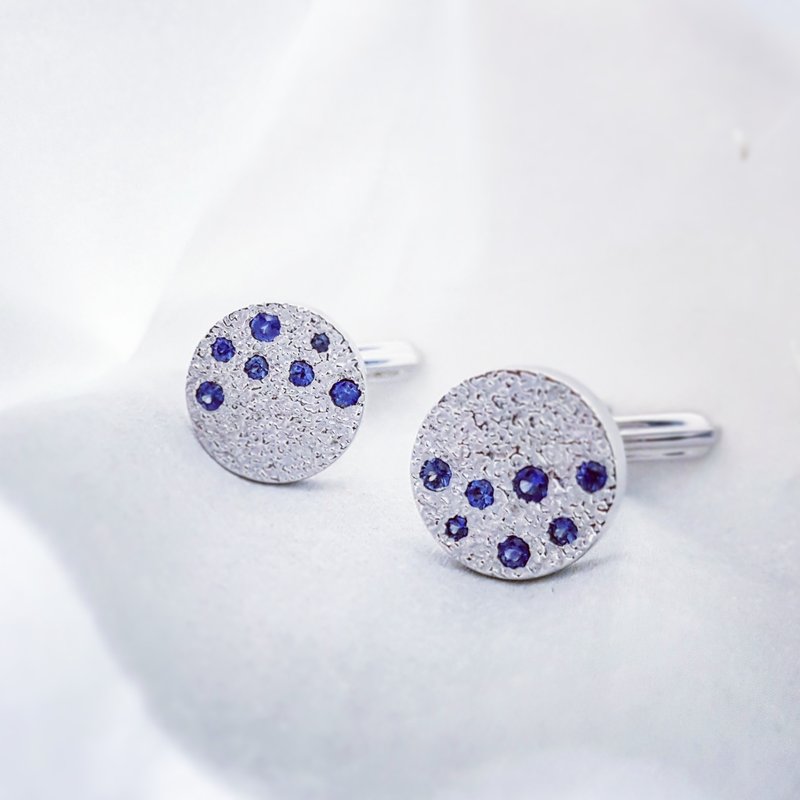 ฺBlue Sapphire Cuff Link - 袖扣 - 纯银 银色