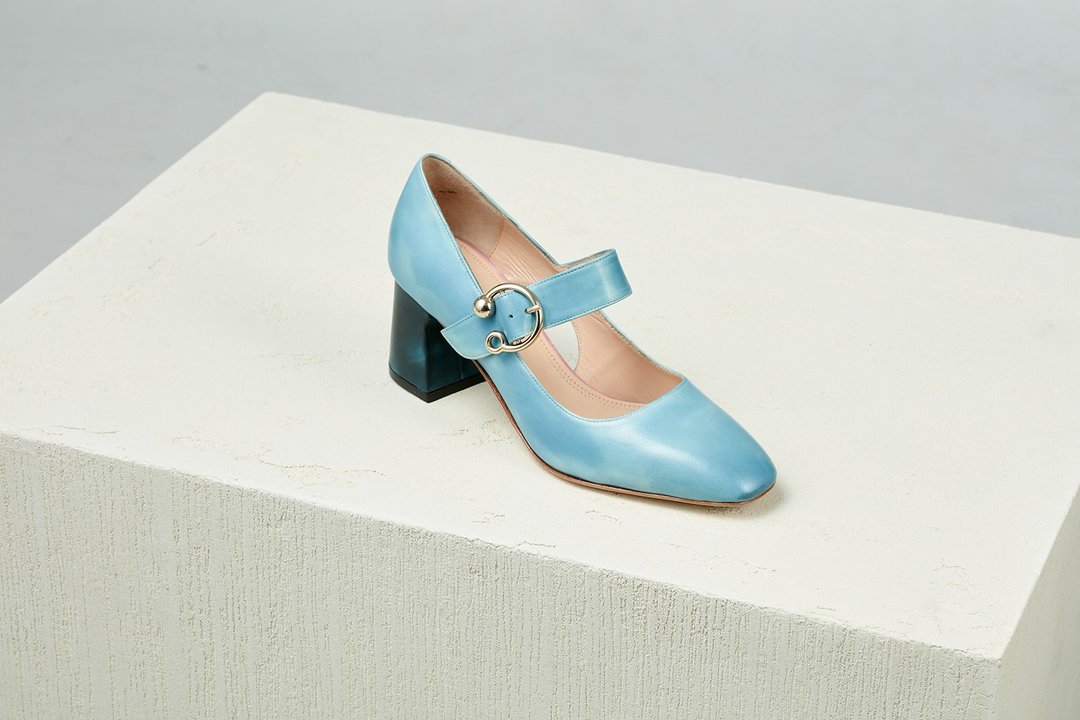 HTHREE 6.5玛莉珍高跟鞋 / 冰河蓝 / 6.5 Mary Jane Pumps - 高跟鞋 - 真皮 蓝色
