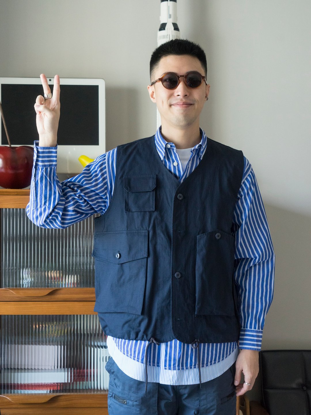 VEST 戶外功能口袋馬甲 日系潮流露營釣魚防撕裂布馬甲 - 男装背心 - 棉 蓝色
