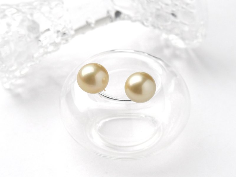 月媛 | 南洋金珍珠 / 18黄K金 / 正圆 | 天然珍珠耳环 - 耳环/耳夹 - 珍珠 金色