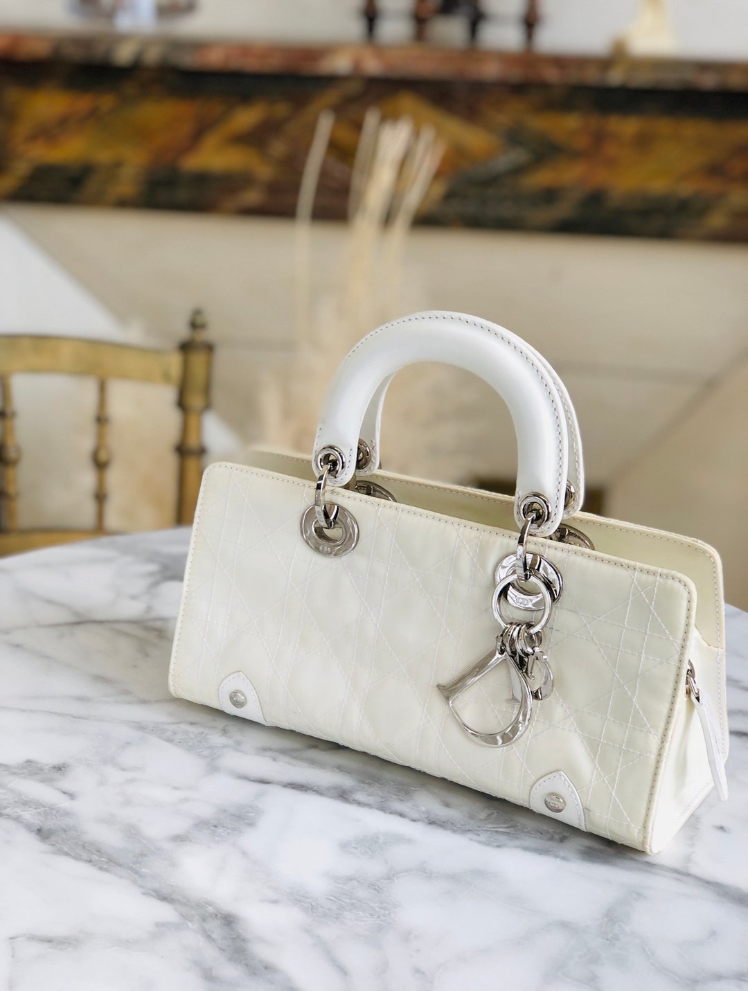 [Japan direct delivery name plate used package] Christian Dior cannage nylon x leather handbag white murbh7 - 手提包/手提袋 - 尼龙 白色