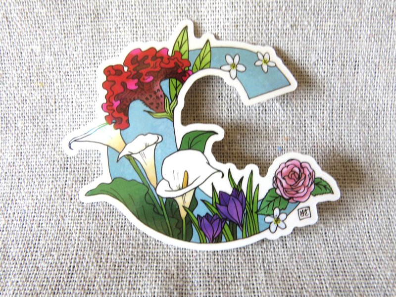 字母C - 极光花卉植物字母防水贴纸 - 贴纸 - 纸 