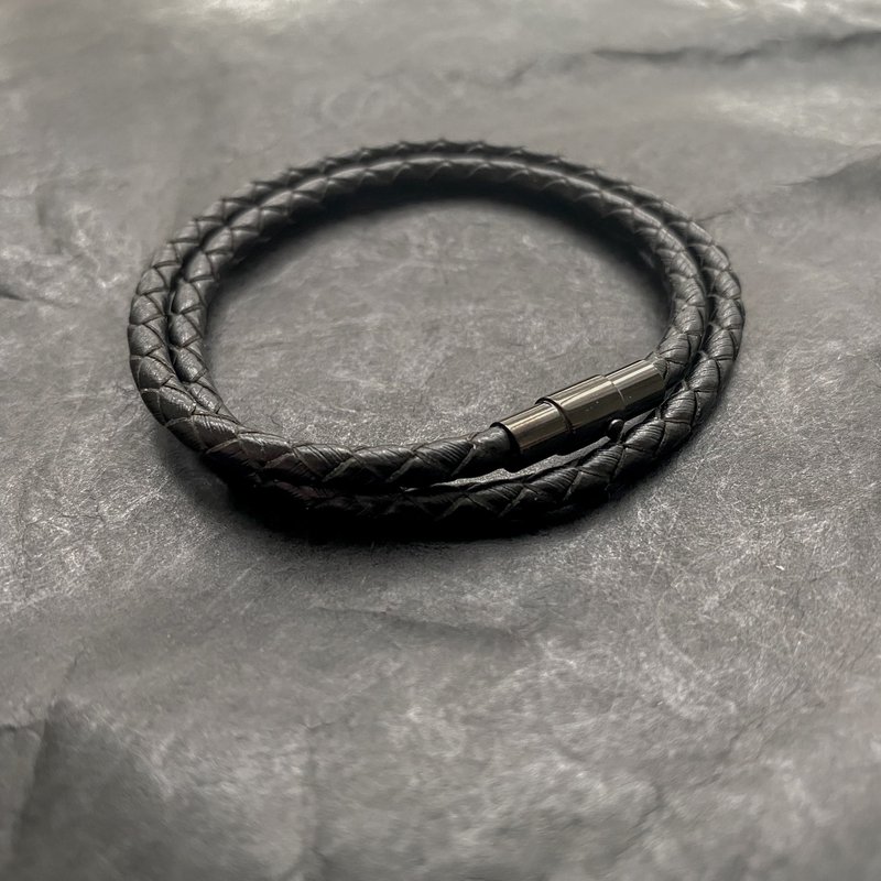 极致黑 | 黑色 粗款 双圈 | 皮绳手环 - 手链/手环 - 真皮 黑色