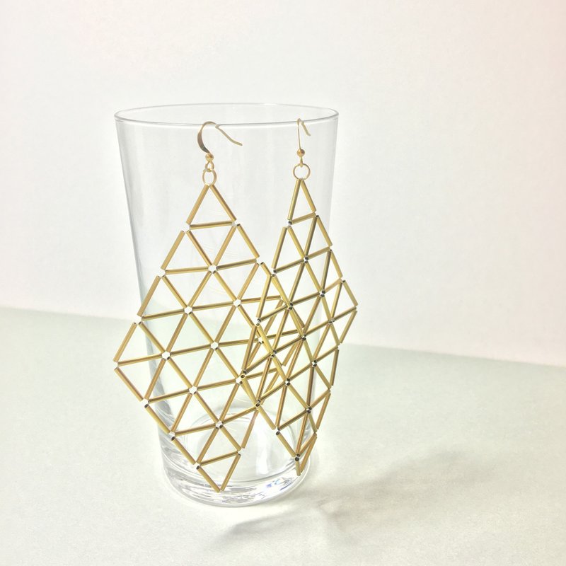 【恋恋几何系列】复古大风筝黄铜耳环/ 订制耳环（可改夹式） - 耳环/耳夹 - 其他金属 金色