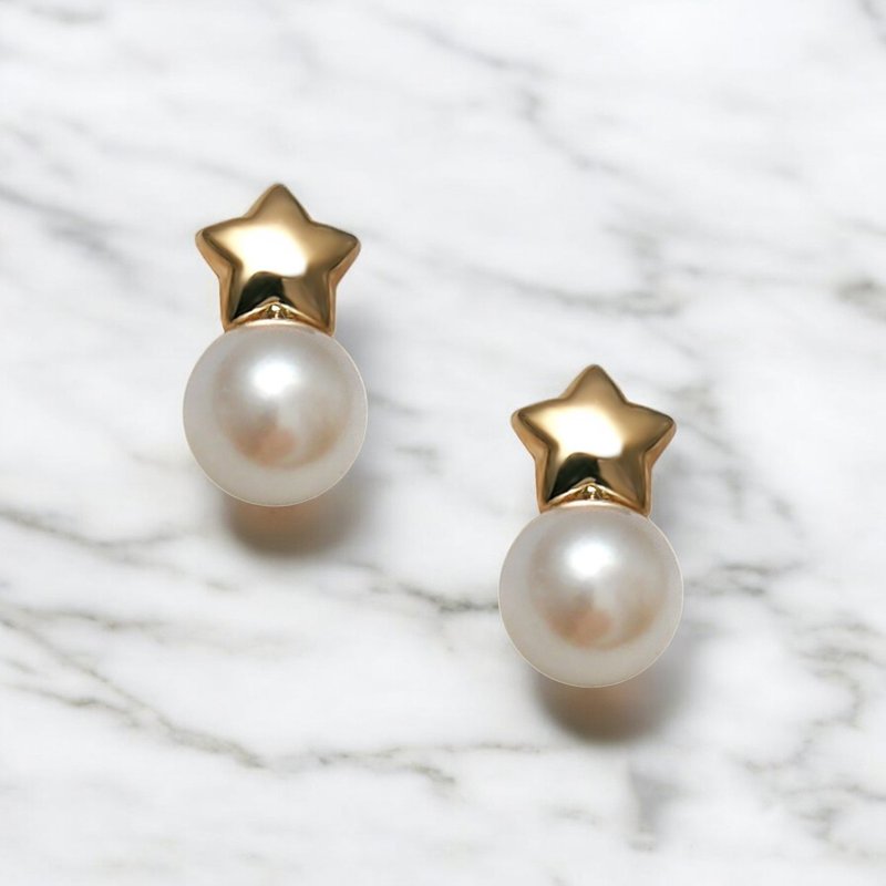 Stars-日本制18K玫瑰金配AKOYA珍珠耳环 - 耳环/耳夹 - 24k 金 金色