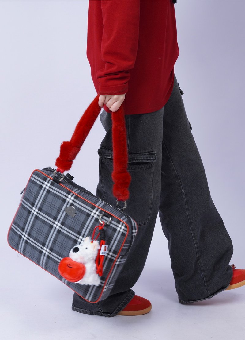 Rebirth野生设定小众红色格纹撞色上课苹果MacBook单肩斜挎电脑包 - 手提包/手提袋 - 其他人造纤维 