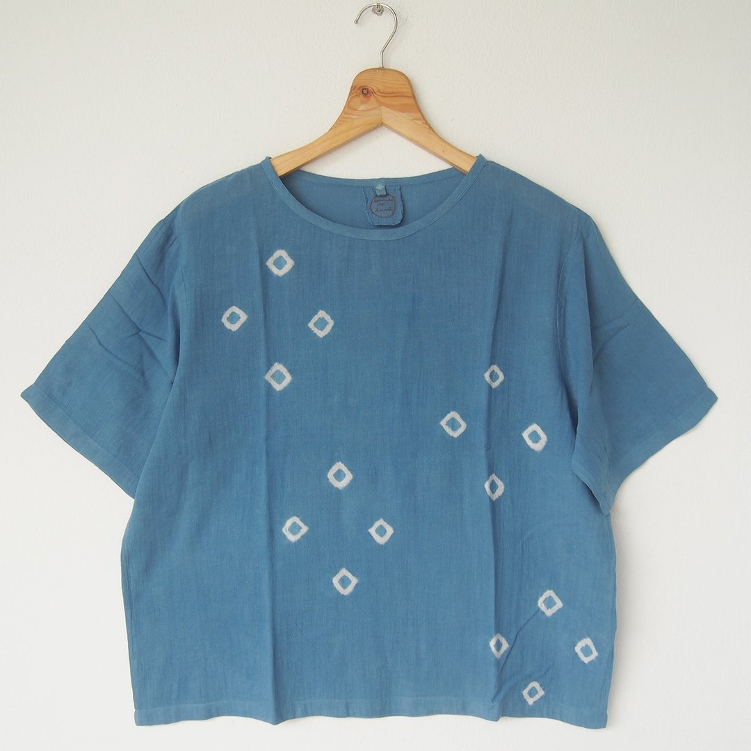 Indigo 4-dots short-sleeve shirt - 女装上衣 - 棉 蓝色