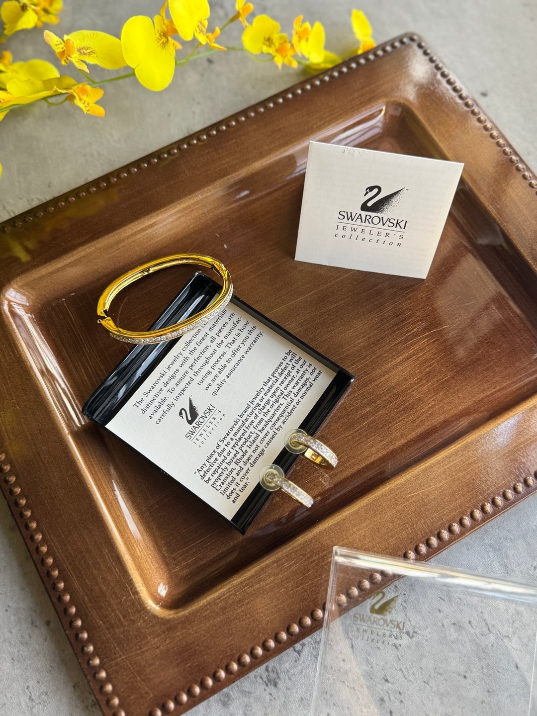 中古正品Swarovski 施华洛水晶耳环手镯 首饰套装 古董珠宝 礼物 - 耳环/耳夹 - 水晶 金色