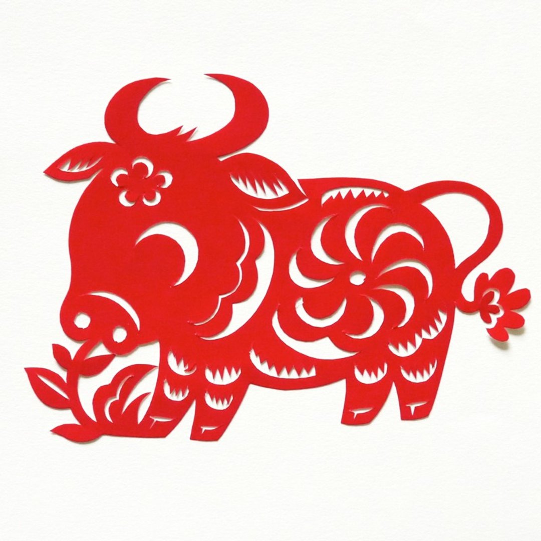 Kirigami / Etoushi Twelve Chinese Zodiac Cow - 海报/装饰画/版画 - 纸 红色