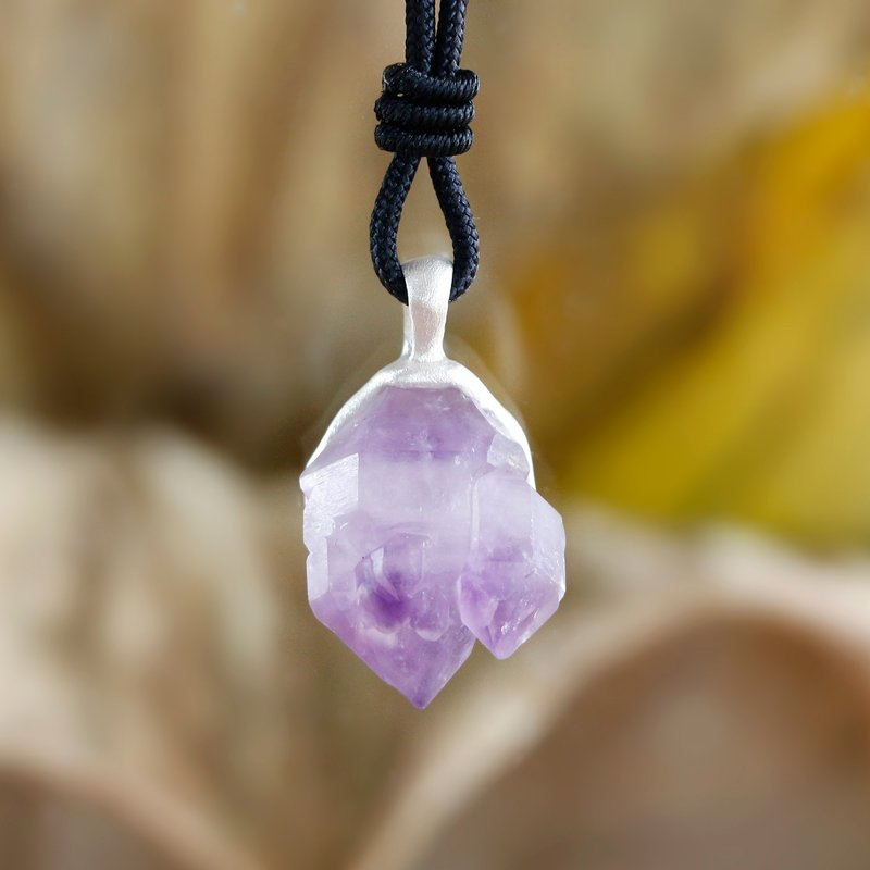 原石之美 紫水晶原石纯银吊坠 - 吊饰 - 水晶 紫色