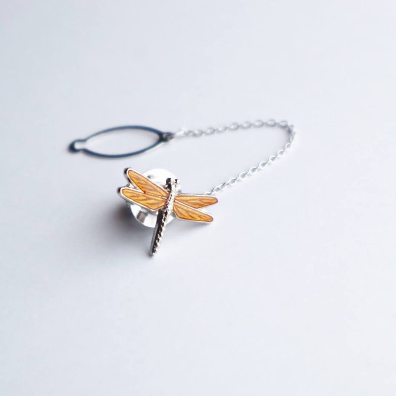 蜻蜓 【Orange】 珐琅领带夹 翻领别针 别针 铜胎掐丝珐琅 - 领带/领带夹 - 其他材质 橘色