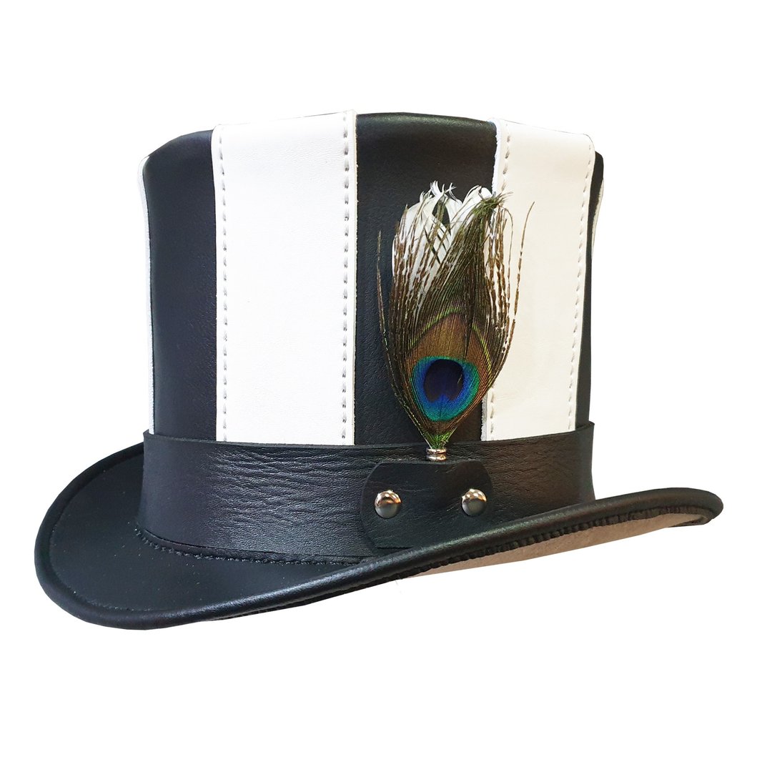 Steampunk Gothic Striped Leather Top Hat - 帽子 - 真皮 黑色