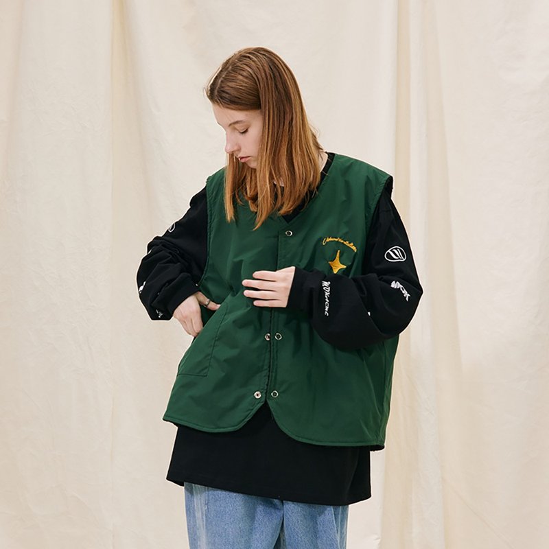 MOKACME VIBE 21AW 双面穿保暖羊羔绒刺绣标马甲背心男女圣诞 - 男装背心 - 聚酯纤维 绿色