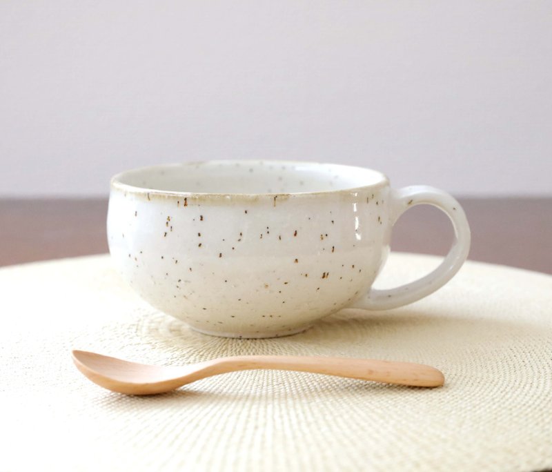 Plenty of white granite soup cup glossy - 咖啡杯/马克杯 - 陶 白色