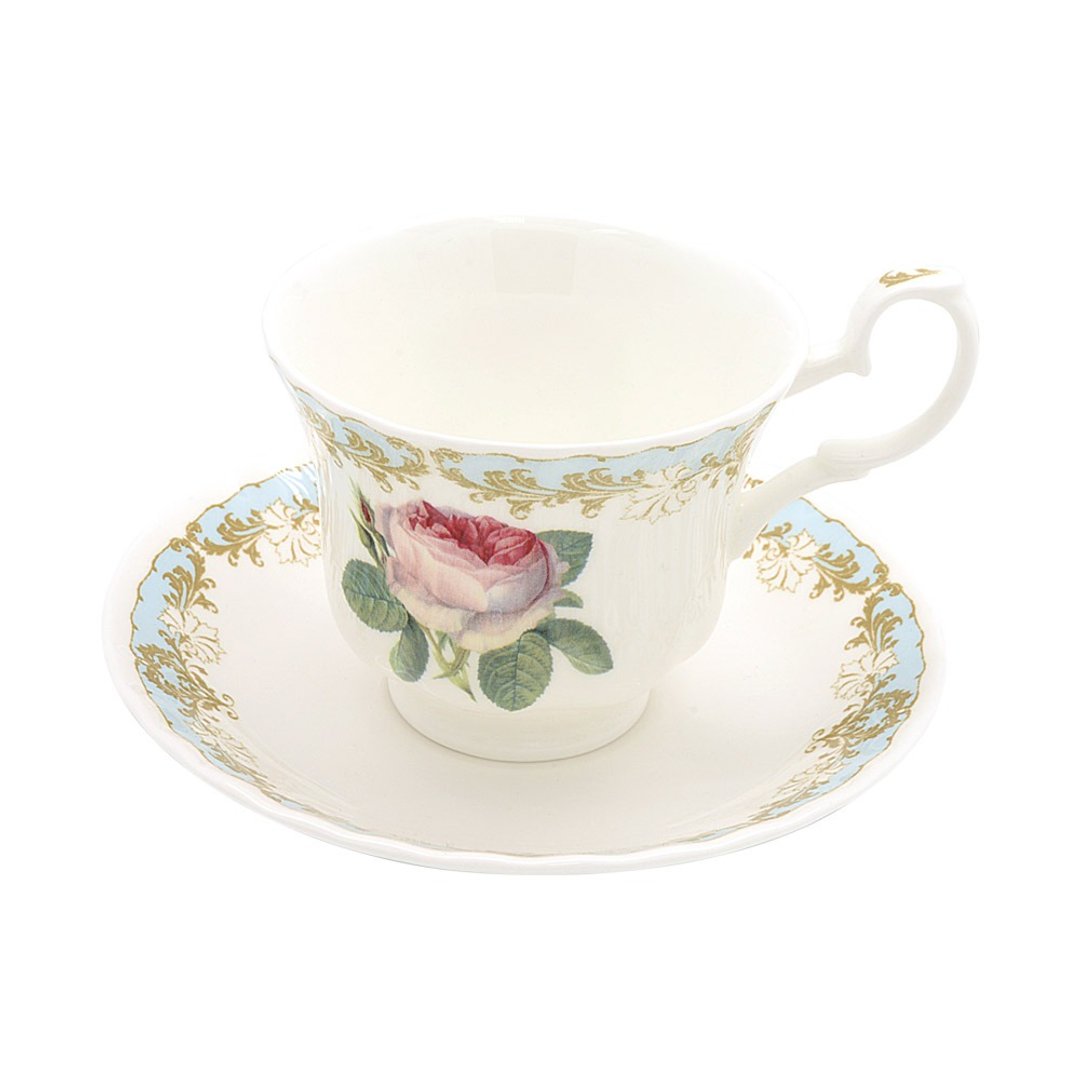 英国 RK | Vintage Roses 古典玫瑰园 天空粉蓝 230ml 杯盘组 - 茶具/茶杯 - 瓷 多色