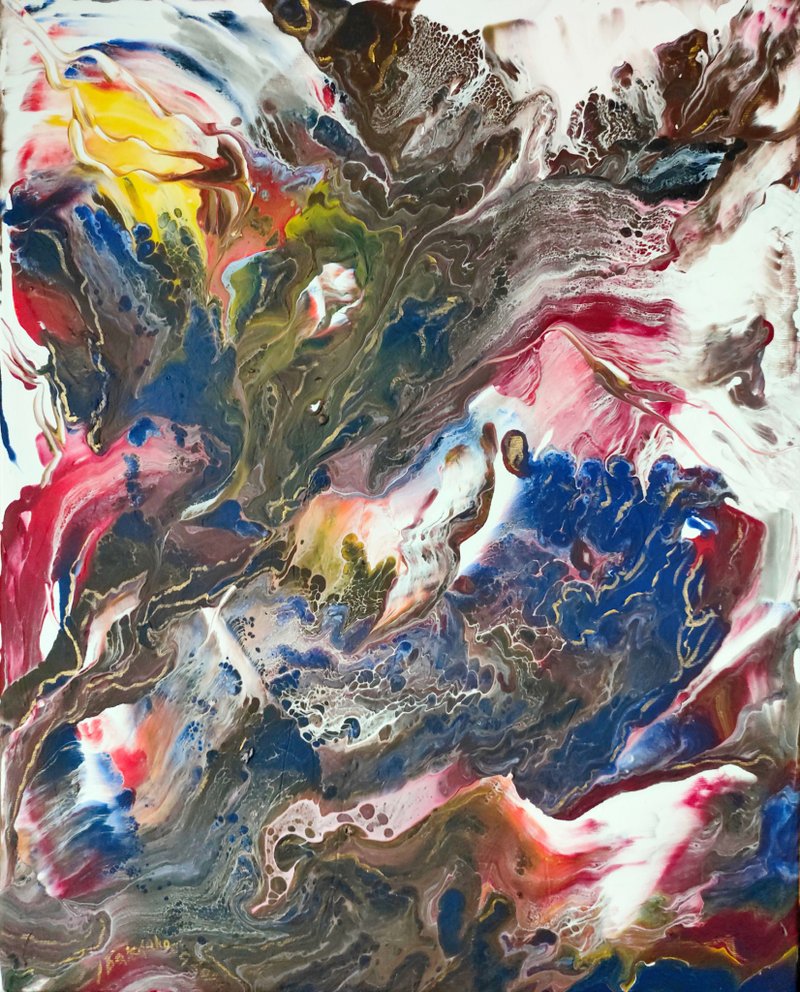 流体丙烯酸抽象原创绘画彩色墙面艺术冰与火之歌 #2 - 墙贴/壁贴 - 其他材质 蓝色