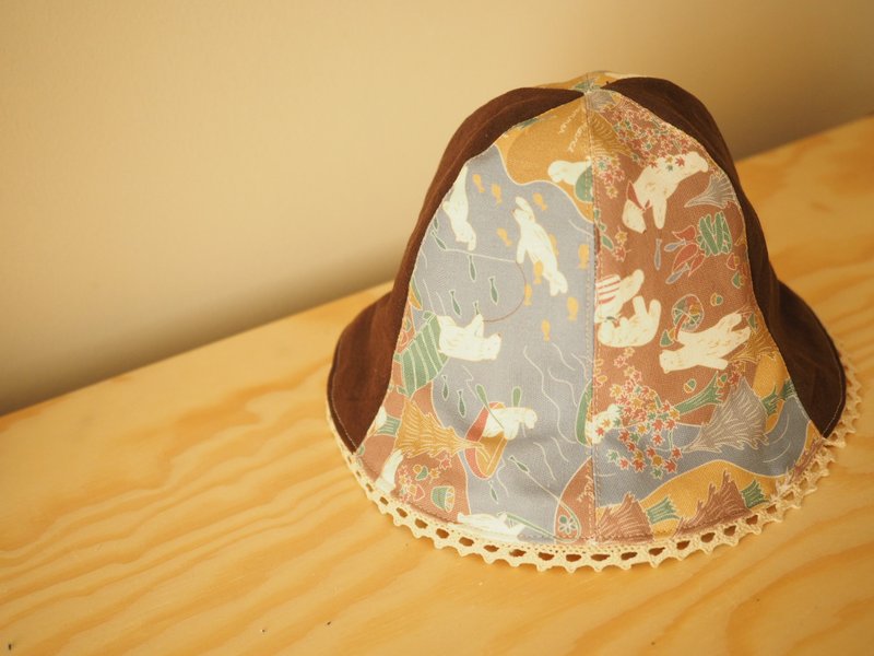 手作双面棉质啡色拼游泳北极熊防晒帽子 定制尺寸适合小孩成人 - 婴儿帽/发带 - 棉．麻 咖啡色