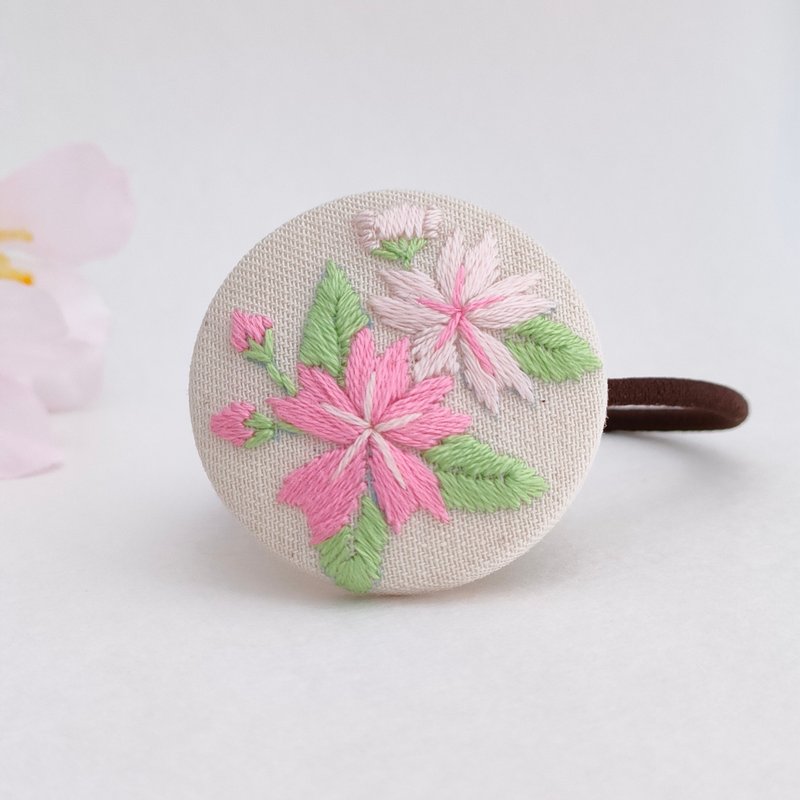 樱花刺绣发带或刺绣胸针 - 发饰 - 棉．麻 粉红色