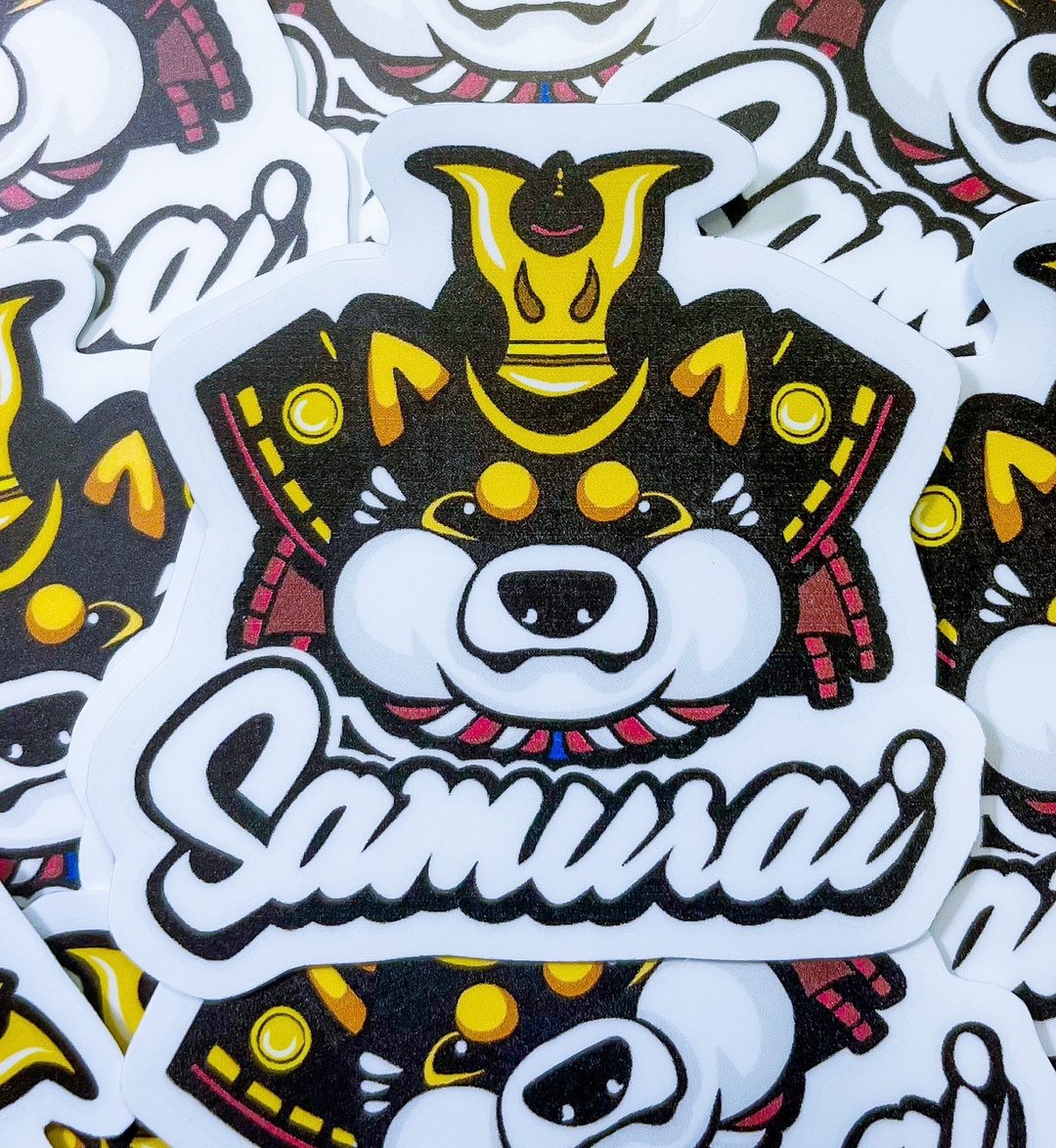 柴犬贴纸 柴武士 日式贴纸 黑柴贴纸 -厚磅 超耐磨贴纸 防刮 防水 - 贴纸 - 纸 白色