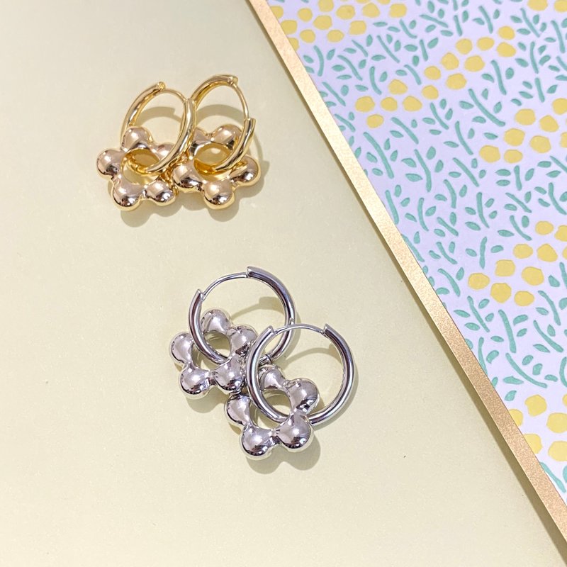 甜甜圈花儿925耳环/耳夹 - 耳环/耳夹 - 贵金属 银色