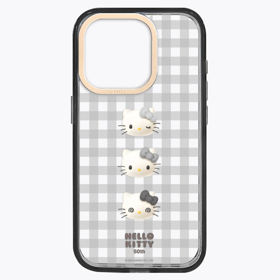 HelloKitty 50周年－野餐趣(灰) 透黑框 iPhone 15 14 13 - 手机壳/手机套 - 环保材料 灰色