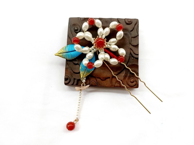 琼珠 小巧的珠花发钗发簪发饰饰品缉珠缠花传统手工艺 - 发饰 - 其他材质 白色