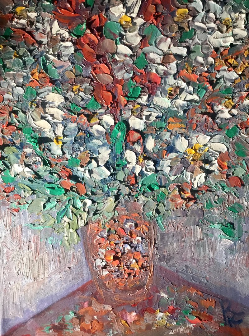 花瓶里的花朵厚涂油画在 3D 画布上，独特的礼物，家居装饰。 - 墙贴/壁贴 - 其他材质 红色
