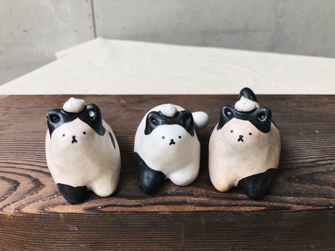 小笼包猫猫-黑白猫 - 摆饰 - 陶 白色