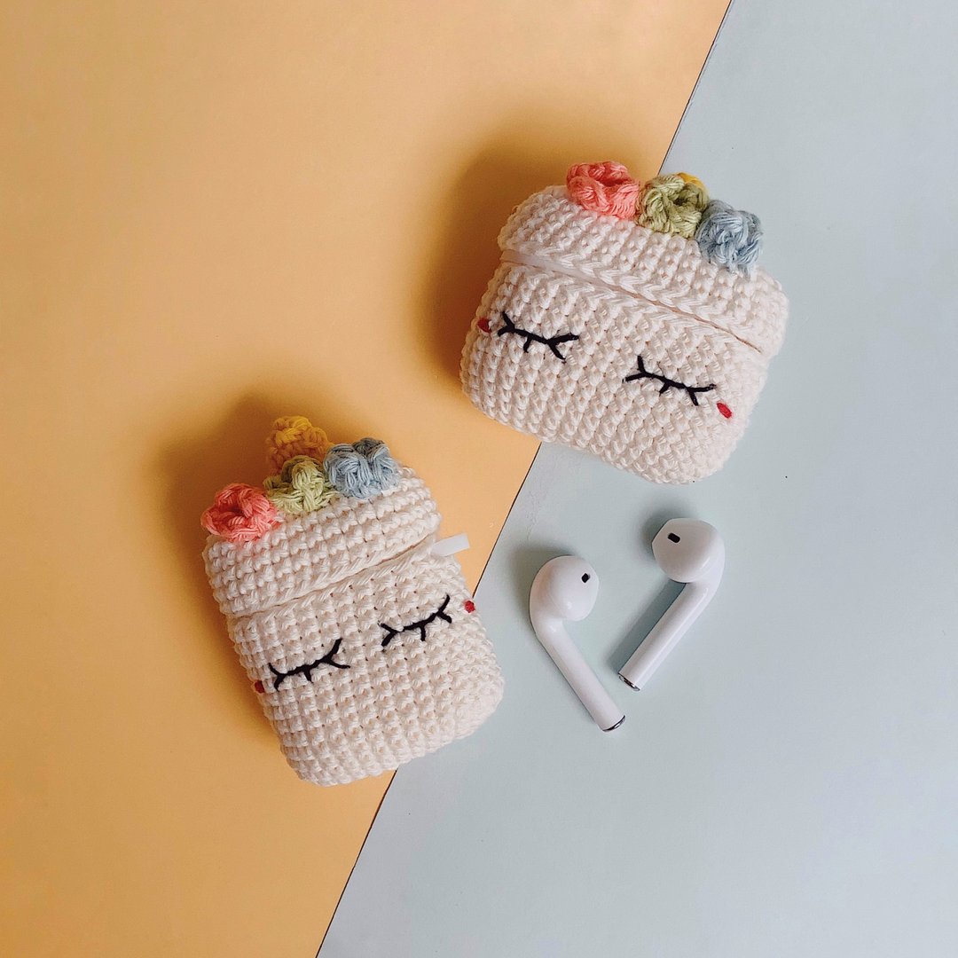 Unicorn AirPod 1/2/3/Pro Crochet with Silicone Case, cute airpods 2 保護套 - 耳机收纳 - 棉．麻 白色