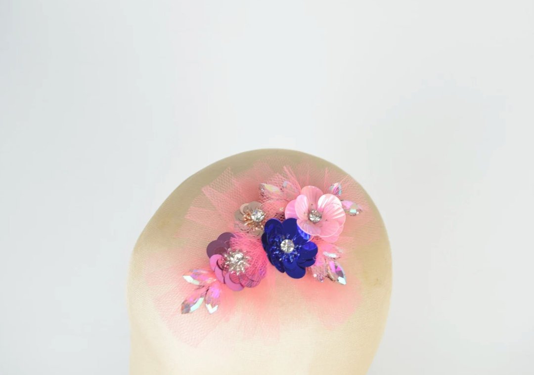 Hair Accessory Pink, Blue, Rose Gold &amp; Silver Jewel Diamond Flowers Tulle Veil - 发饰 - 其他材质 粉红色