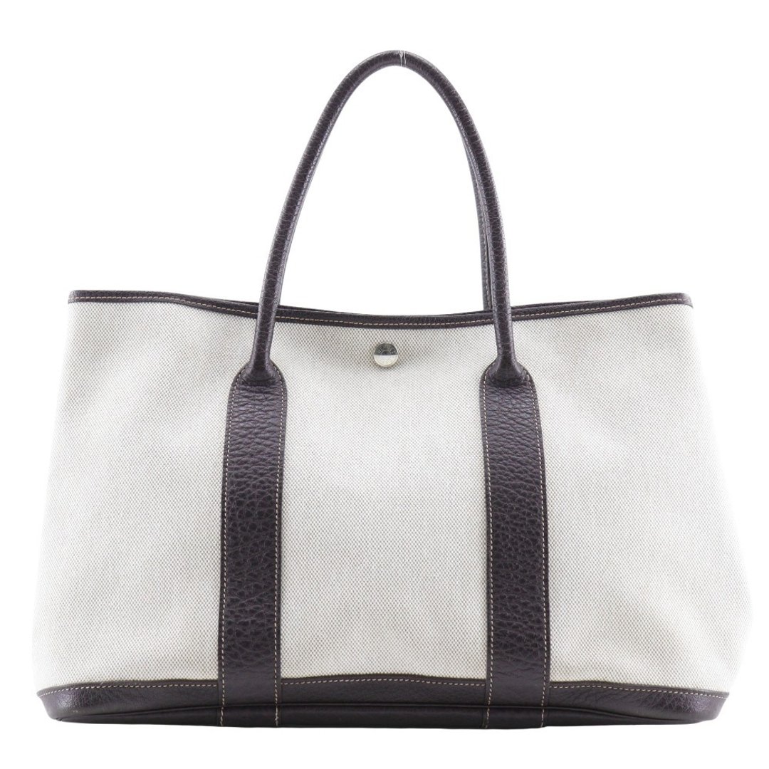【日本直送】爱马仕 HERMES Garden Party PM 托特包 Toile H 布料/牛皮 栗子棕/咖啡色 女仕【二手】 - 手提包/手提袋 - 棉 咖啡色
