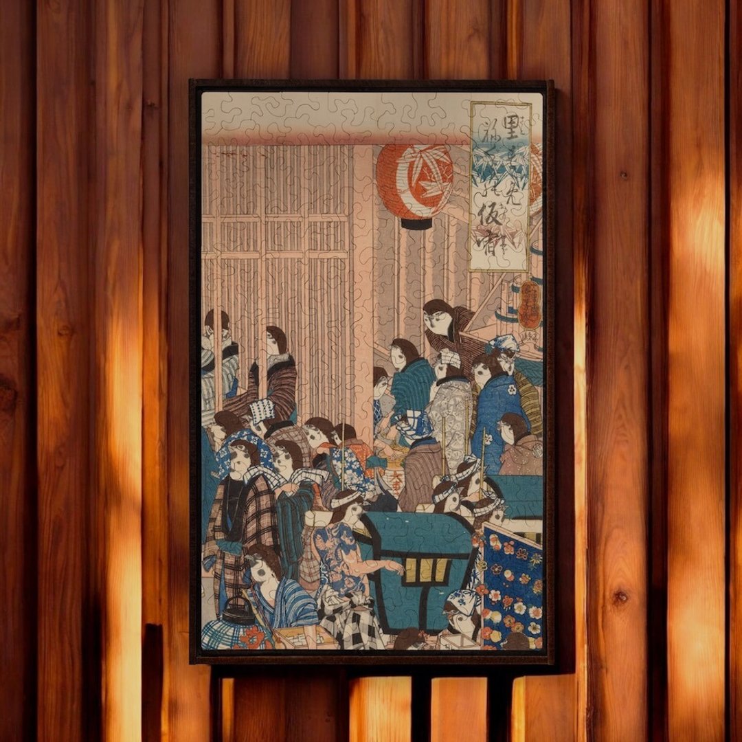 歌川国芳- 里すずめ寝ぐらの仮宿 / 上联【壁虎拼图】 - 摆饰 - 木头 蓝色