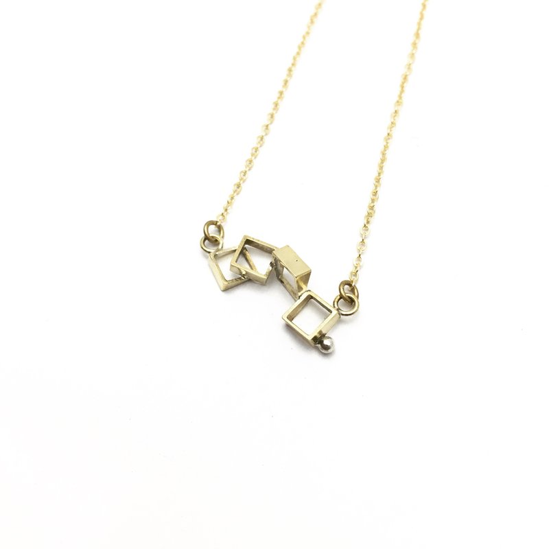 方块记忆盒子/黄铜纯银项链/Brass silver necklace - 项链 - 其他金属 金色