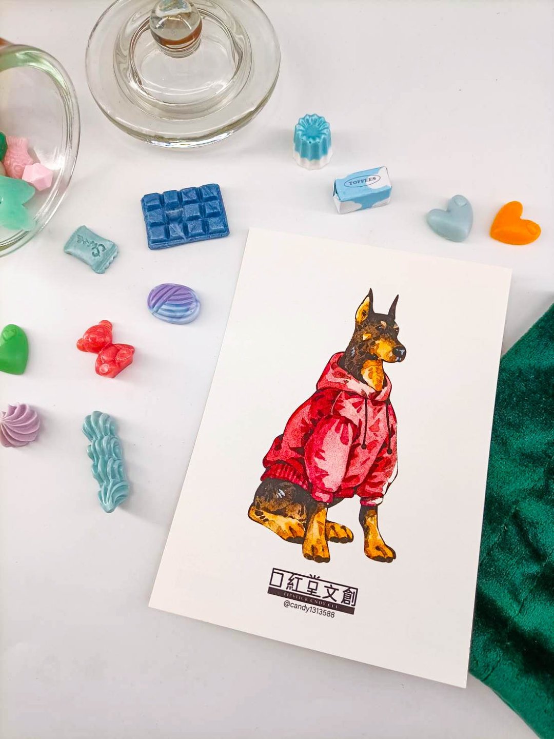 KR474_口紅堂明信片_杜賓犬10_candy1313588 postcard - 卡片/明信片 - 纸 多色