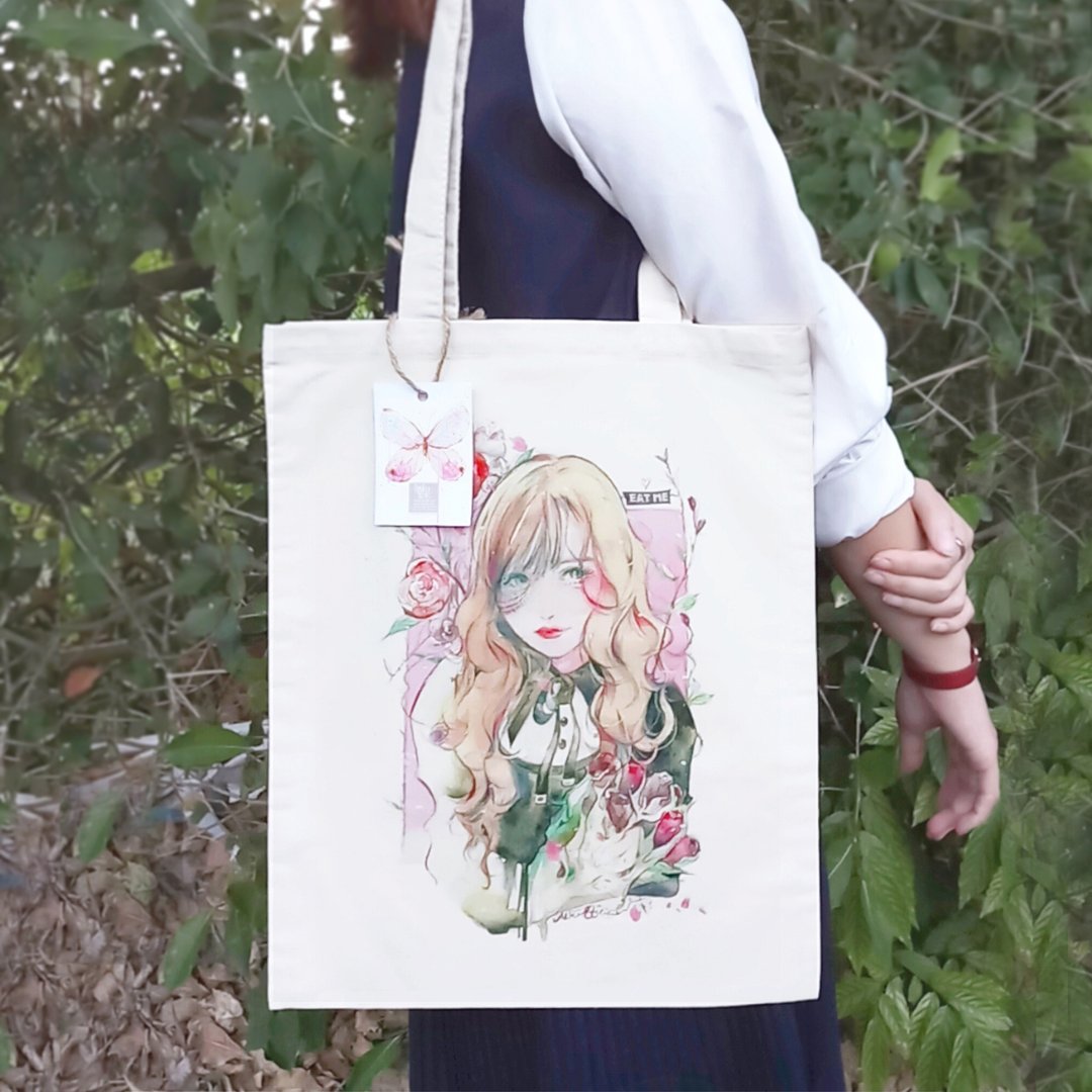 Alice Hobbey 送自选明信片 手绘水彩帆布袋 Tote Bag - 侧背包/斜挎包 - 棉 多色