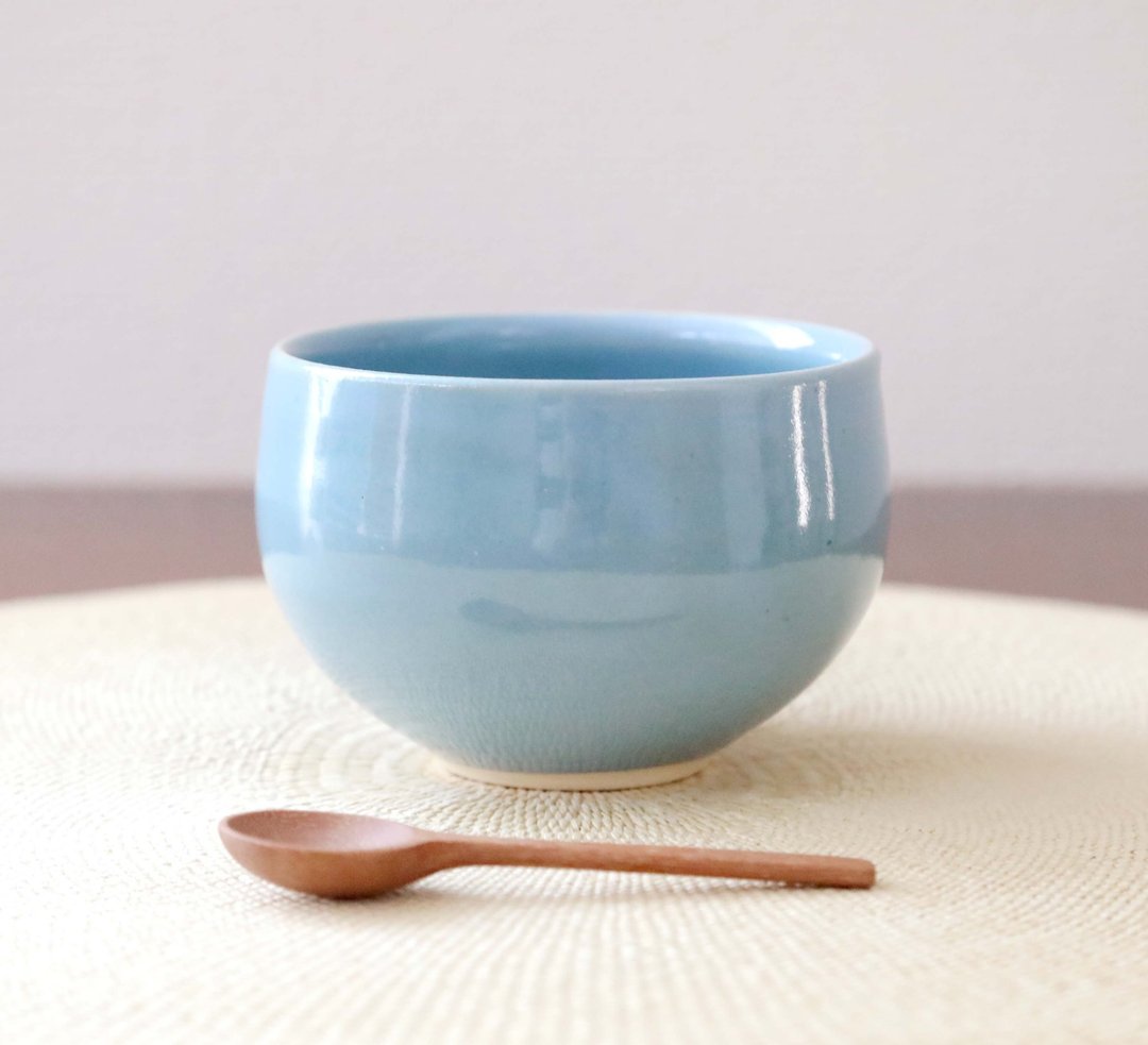 淡蓝色釉圆形热水杯 - 碗 - 陶 蓝色