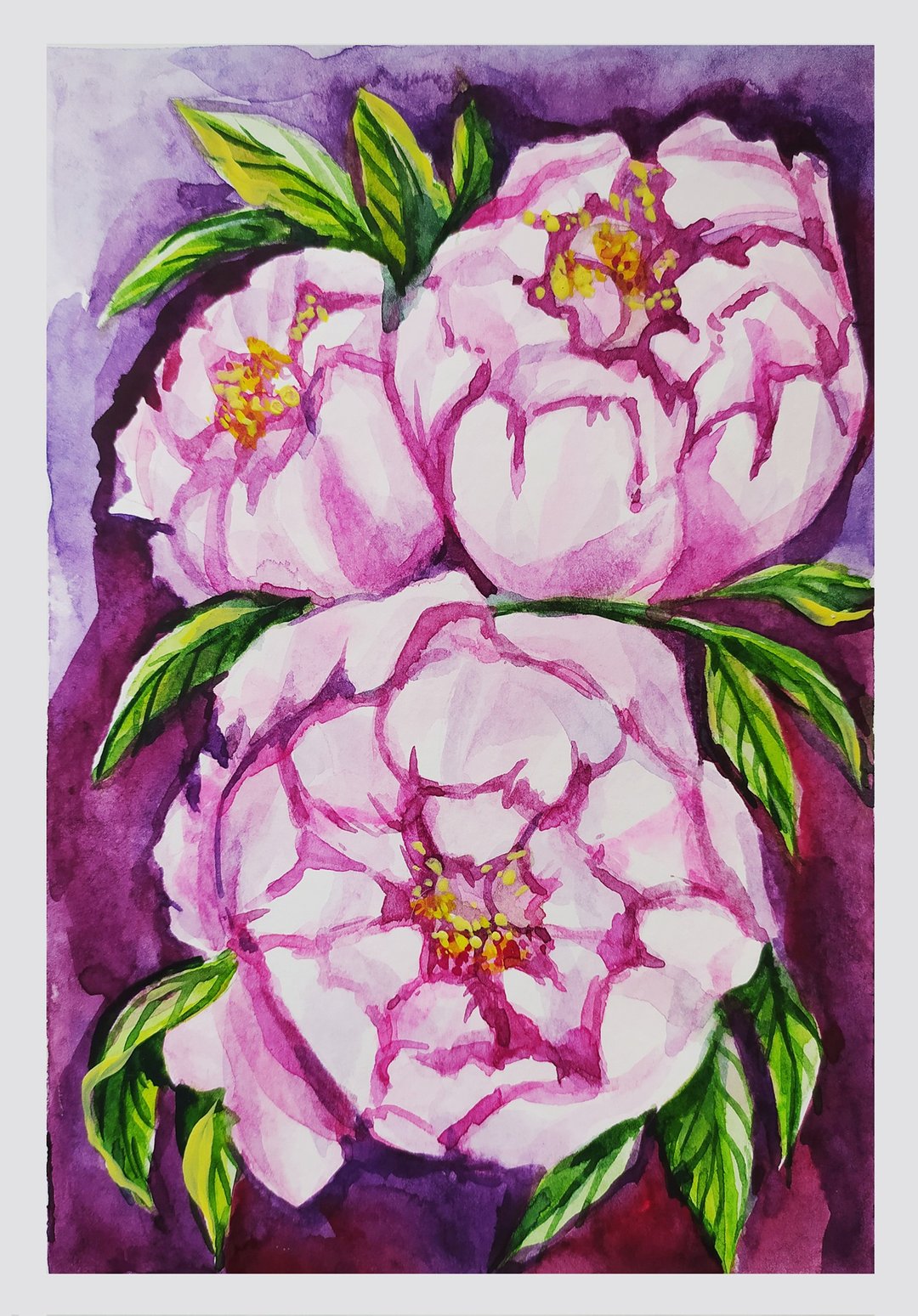 Bouquet of peonies summer flowers watercolor painting original art flowers pink - 墙贴/壁贴 - 纸 粉红色