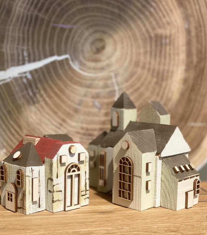 Set of 7 France Cottage and Village Wooden Toy, DIY Craft Kit for Adults & Kids - 木工/竹艺/纸艺 - 木头 多色