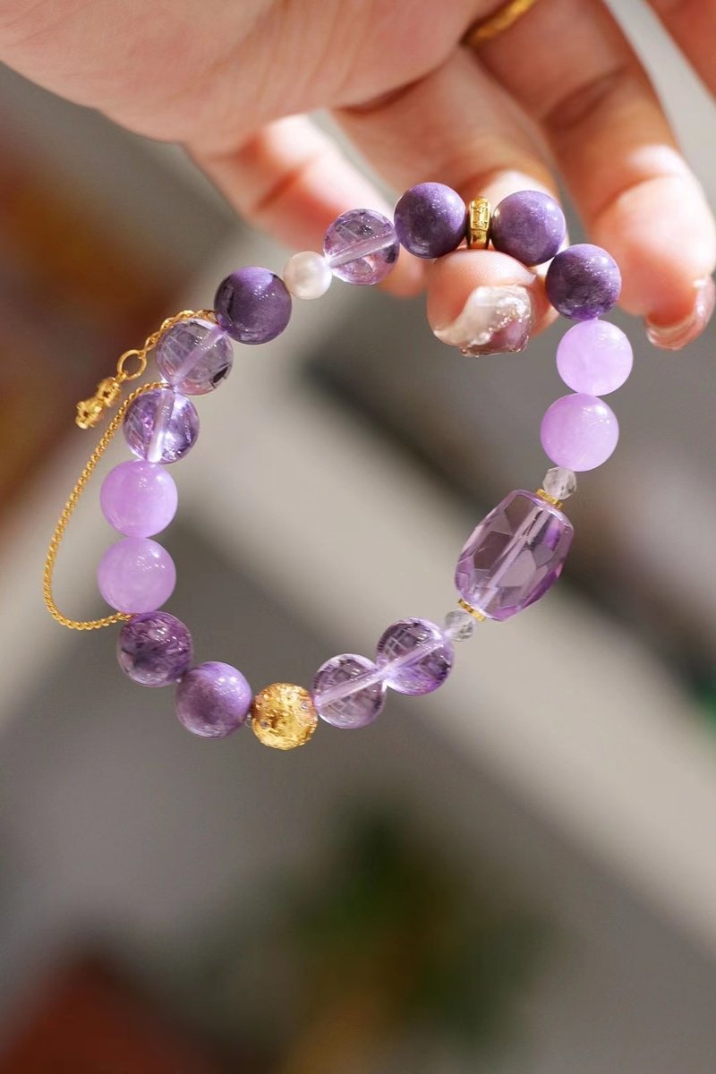 原创国风天然紫气东来系列手链搭配天然紫龙晶紫水晶紫锂辉  招财 - 手链/手环 - 水晶 