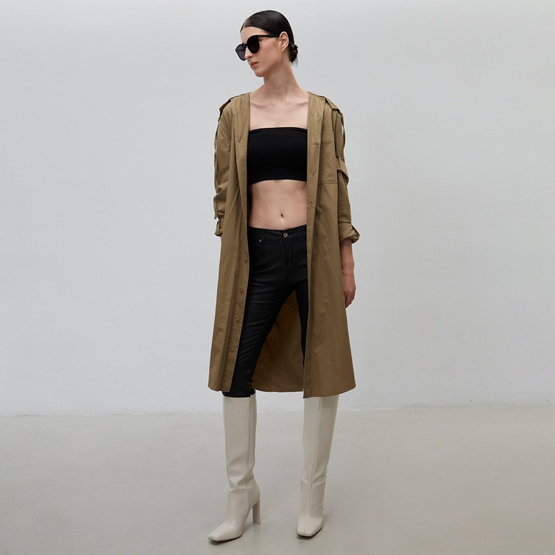 释放-绑带造型连帽风衣外套(卡其)│Who Cares 台湾服饰品牌 - 女装休闲/机能外套 - 棉 卡其色
