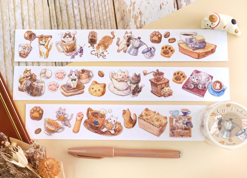 咖啡与小猫－4cm日本和纸胶带 - 纸胶带 - 纸 多色