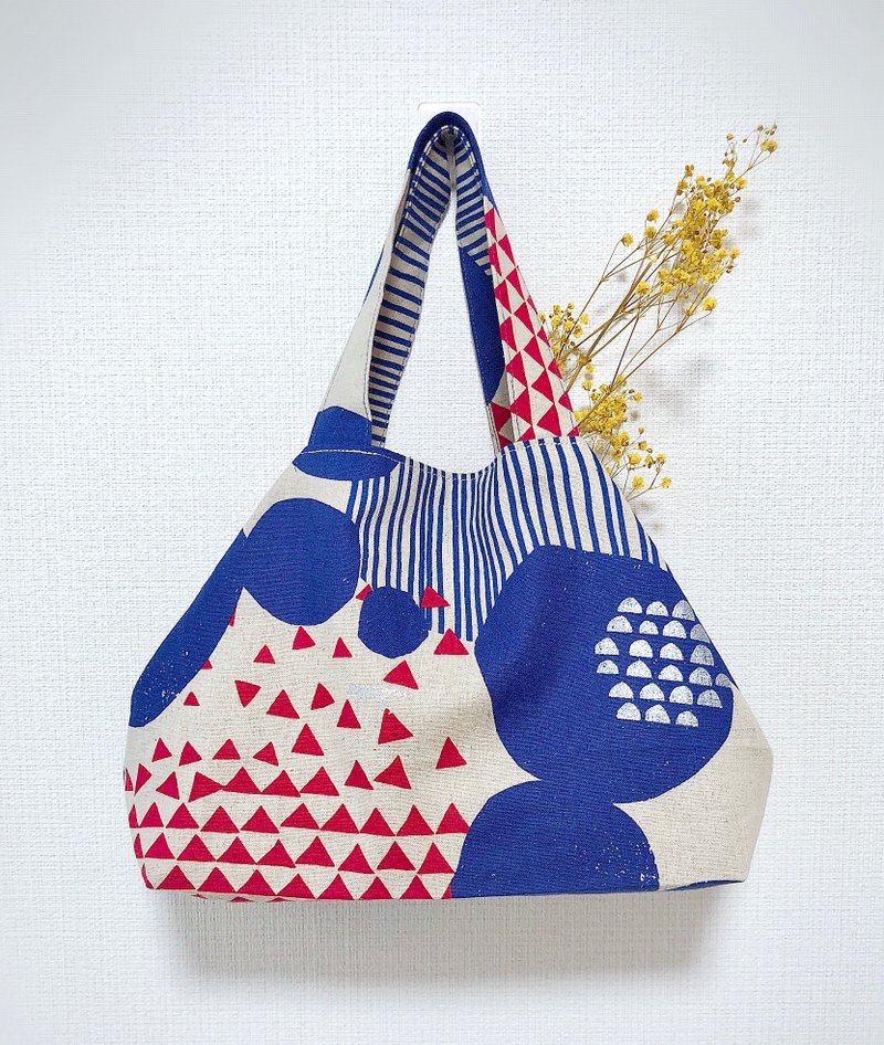 秋季和风两用托特包/宝蓝大圆 - 手提包/手提袋 - 棉．麻 蓝色