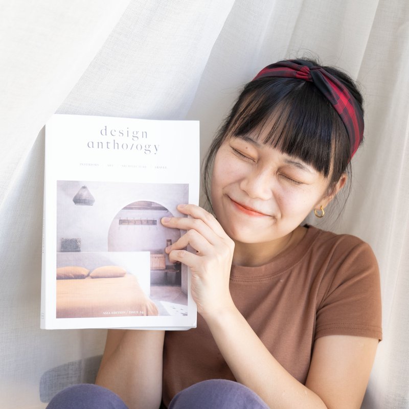 HotSummer / 手工发带 / 格子系列 / 红黑交织 / 经典接合 - 发饰 - 棉．麻 红色