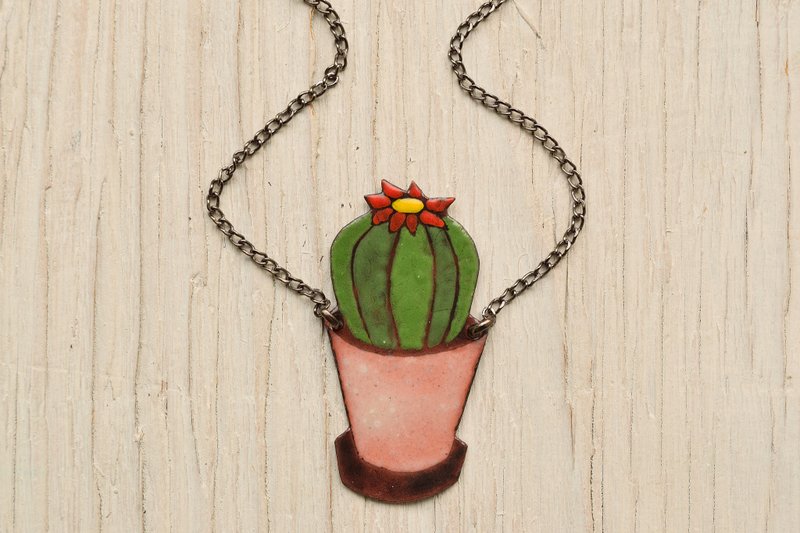 Cactus Necklace, Enamel Necklace, Cacti, Plant Lover Gift, Succulent Necklace - 项链 - 珐琅 