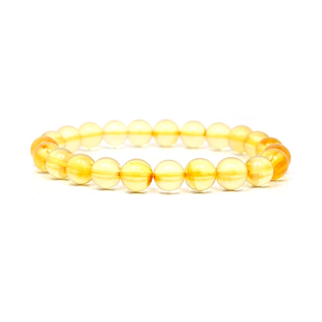 【正佳珠宝】琥珀 黄金金珀 8mm 金珀手珠 日本弹力绳 - 手链/手环 - 半宝石 金色